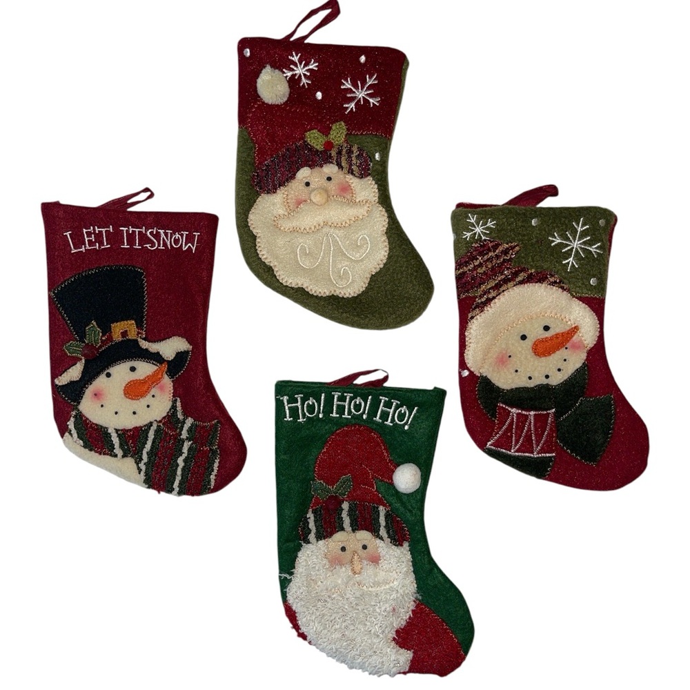 Christmas Stockings Set of Four Mini Two Santa Two Snowmen